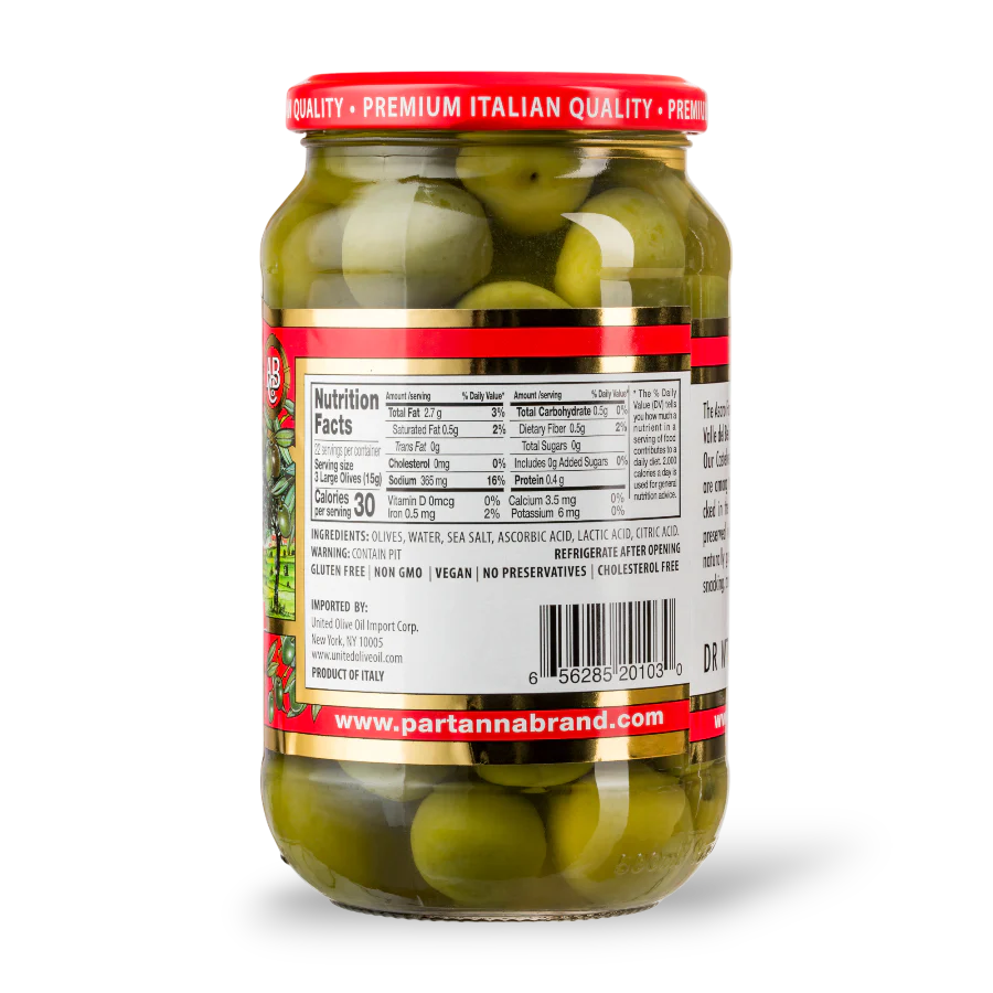 Sicilian Castelvetrano Whole Olives Glass Jar - 12 oz - Oriana Lamarca LLC