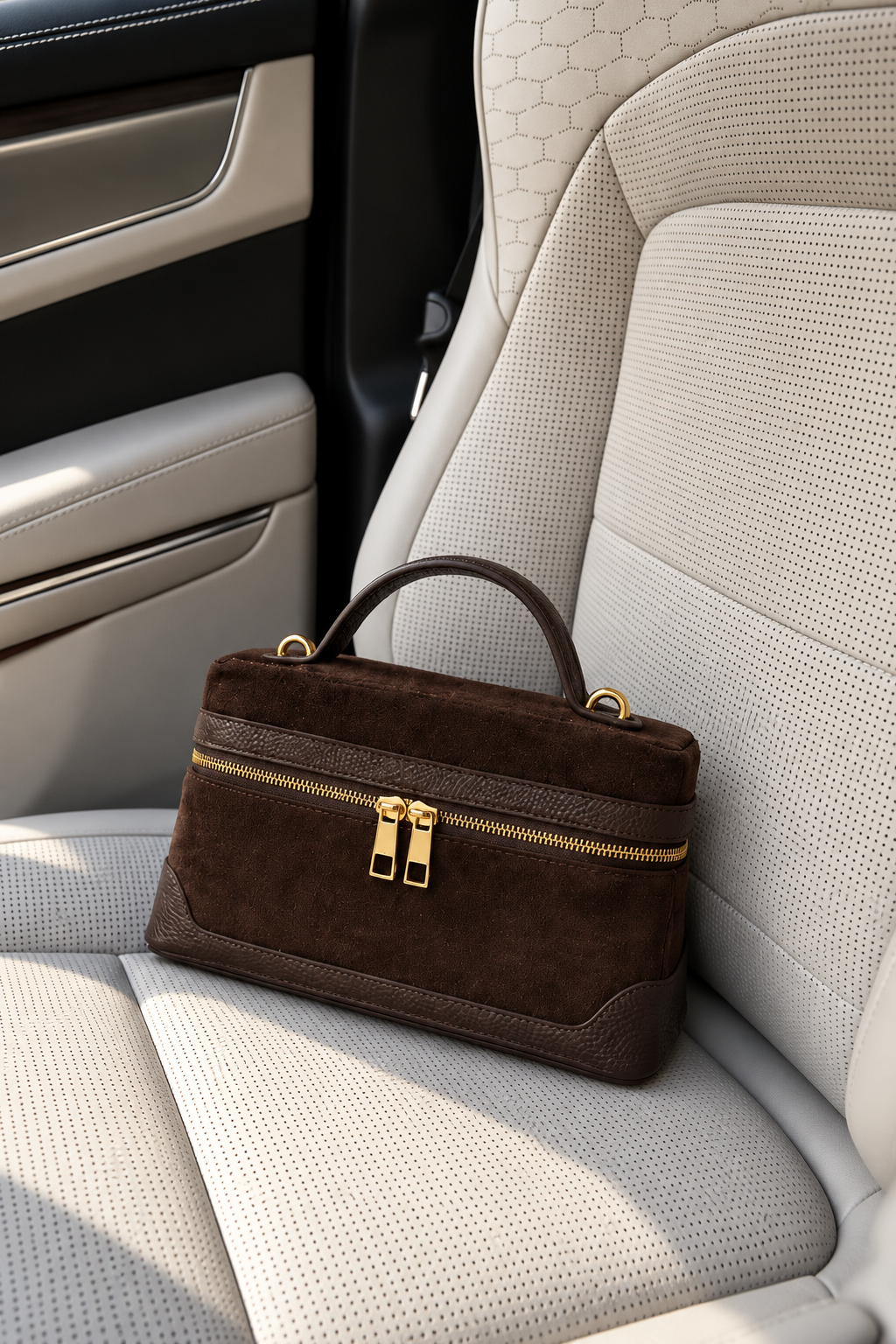 Frankie Chocolate Brown Suede Handbag