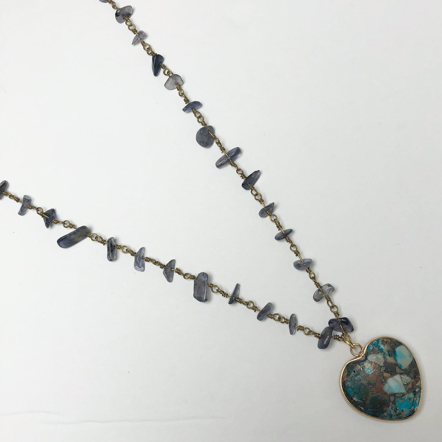 Grey Quartz Beaded Chain with Turquoise Jasper Pendant Necklace