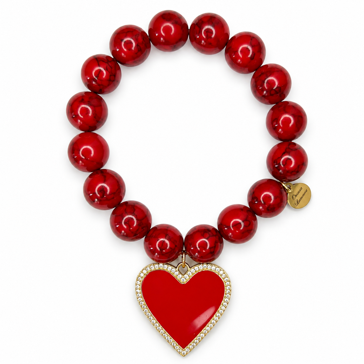 Red Howlite with Pavé Enamel Heart Pendant - Oriana LaMarca Designs