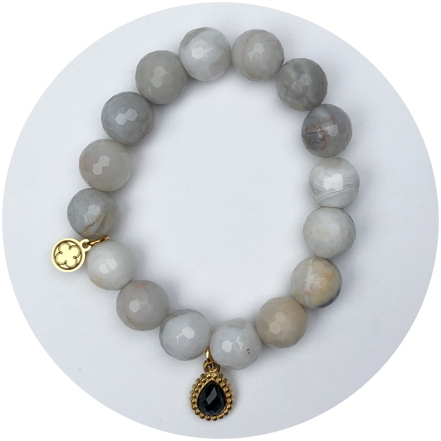 Light Gris Jasper with Black Onyx Teardrop Pendant