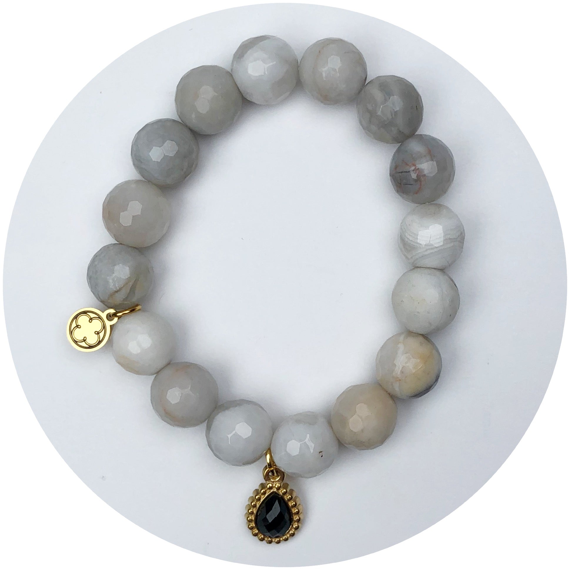 Light Gris Jasper with Black Onyx Teardrop Pendant