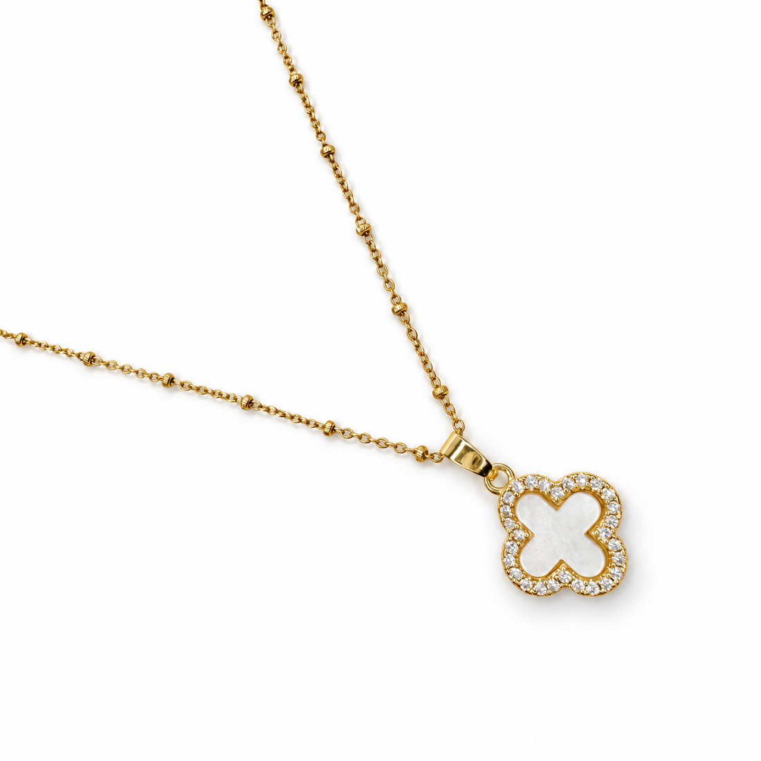 Pavé Mother of Pearl Clover Necklace - Oriana LaMarca Designs