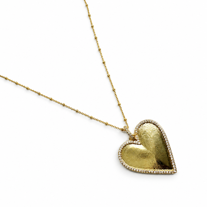 Gold Large Pavé Heart Necklace - Oriana LaMarca Designs