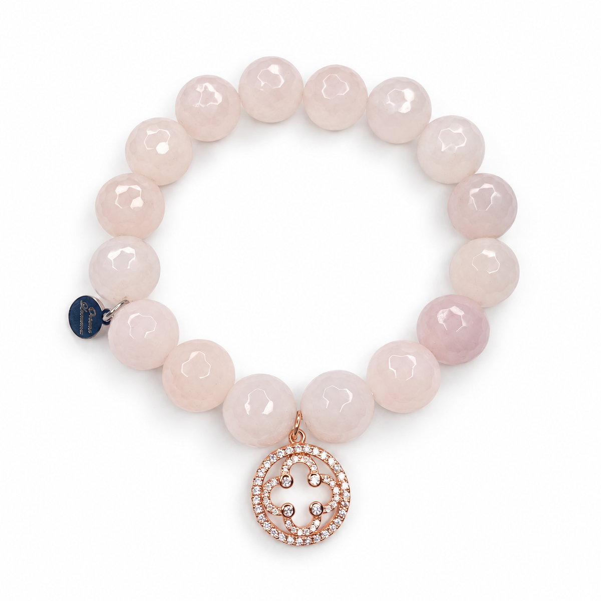Rose Quartz with Pavé Rose Gold Signature Logo - Oriana LaMarca Designs