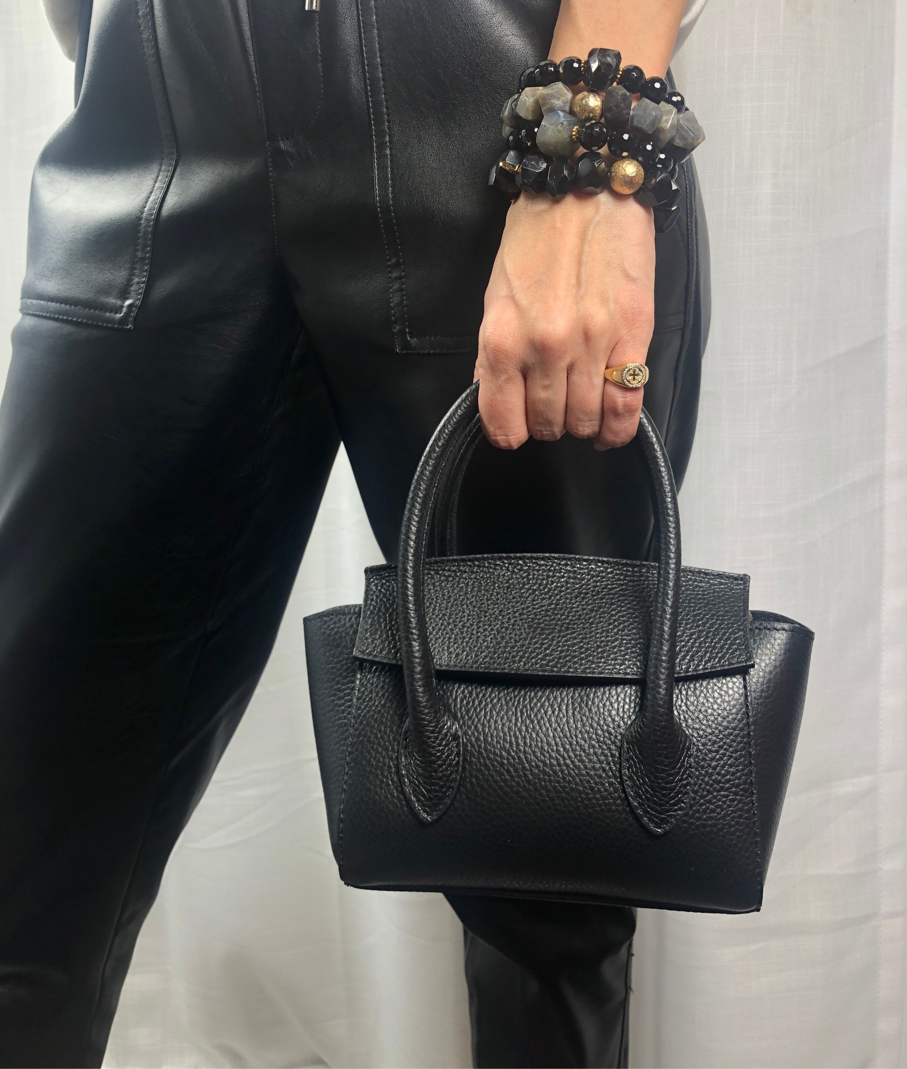 Martina Black Leather Handbag