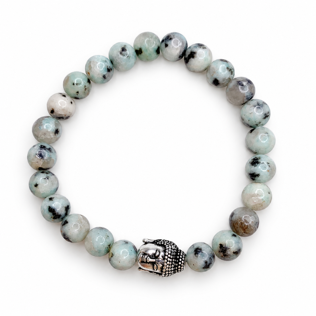 Mens Kiwi Jasper with Silver Buddha Accent - Oriana LaMarca Designs