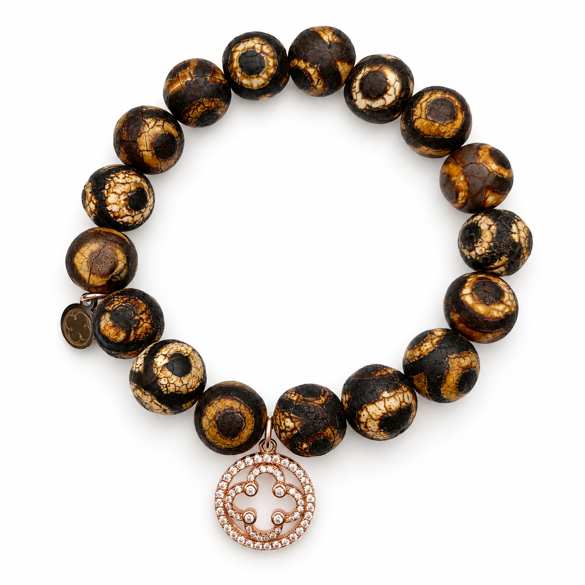 Tibetan Antique Espresso Eye Agate with Pavé Rose Gold Signature Logo - Oriana LaMarca Designs