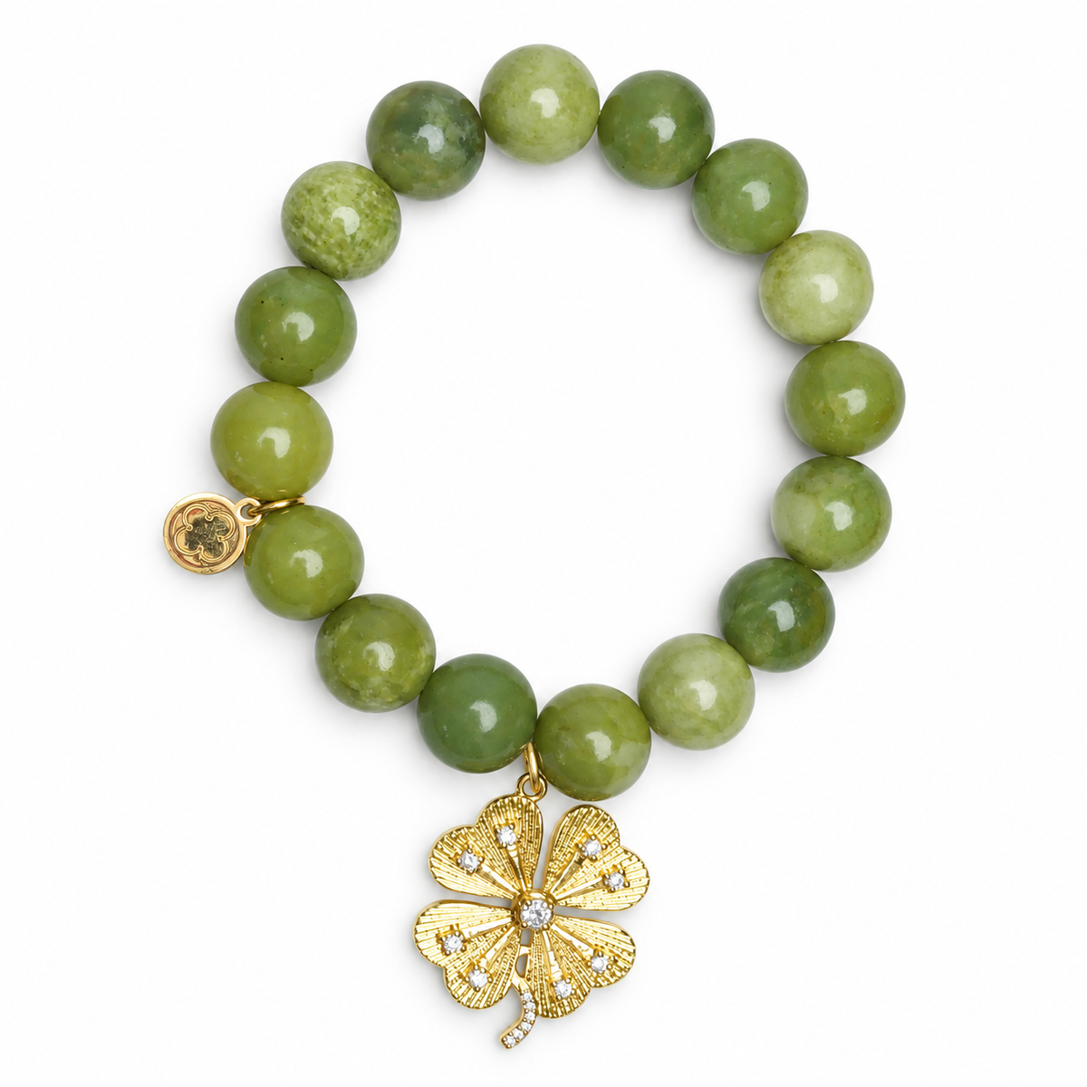 Green Garnet with Pavé Lucky Clover on a white background