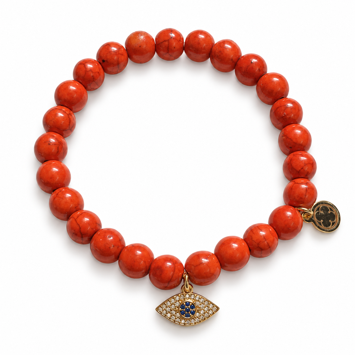 Orange Howlite with Pavé Evil Eye Pendant on a white background