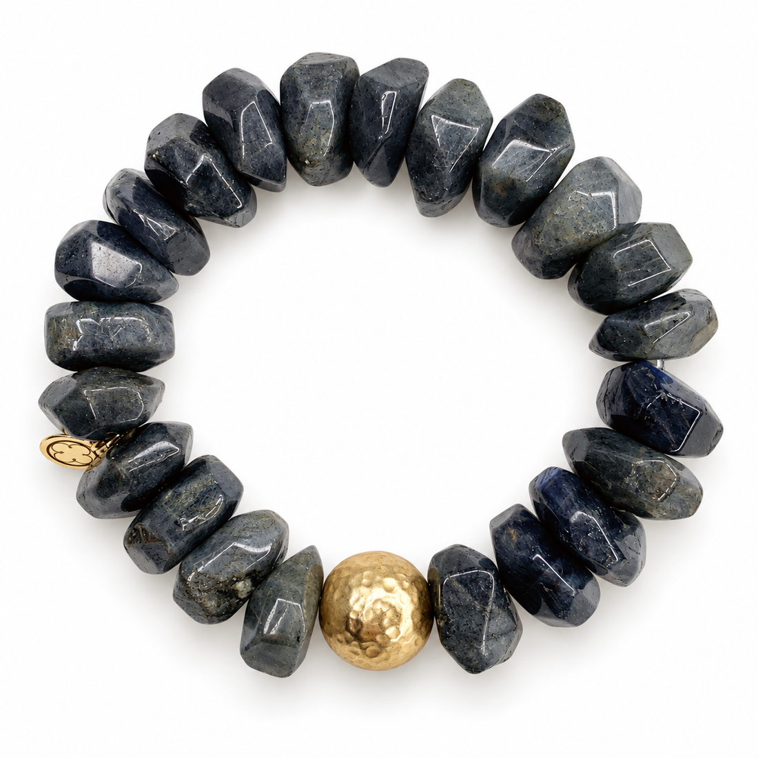 Labradorite Nugget with Hammered Gold Accent on a white background