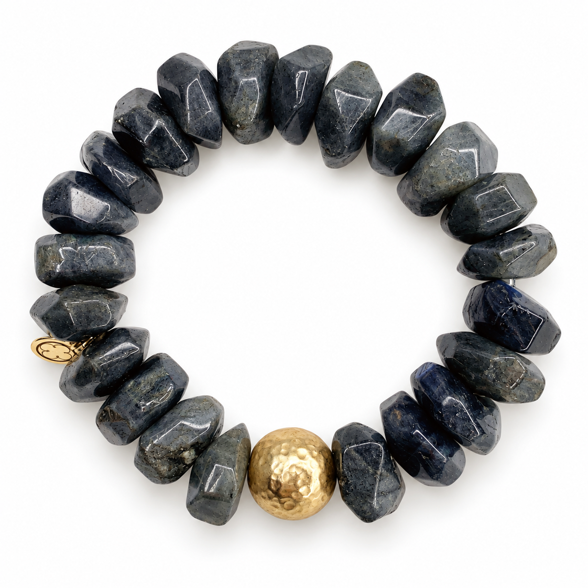 Labradorite Nugget with Hammered Gold Accent on a white background