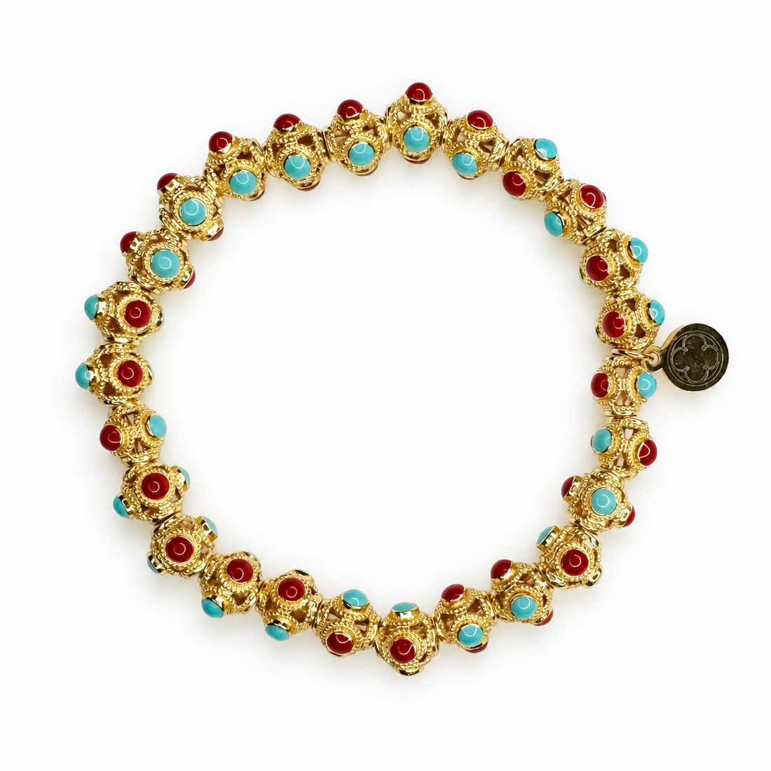 Red/Turquoise Filigree Bracelet on a white background