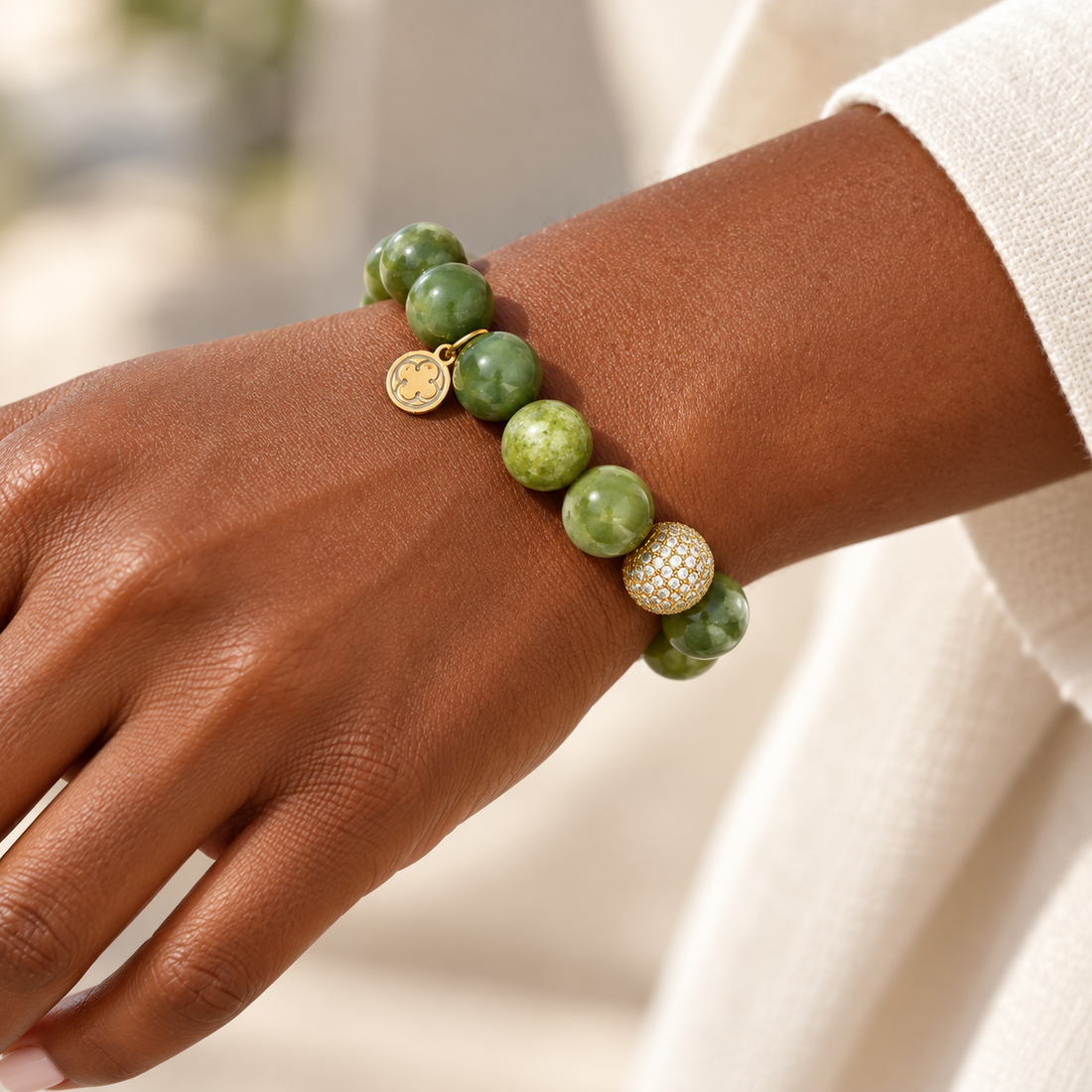 Green Garnet with Micro Pavé Gold worn on a woman&