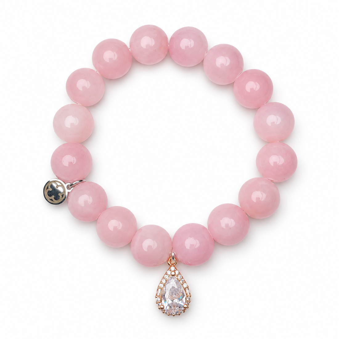 Rose Pink Jade with Pavé Rose Gold Teardrop on a white background