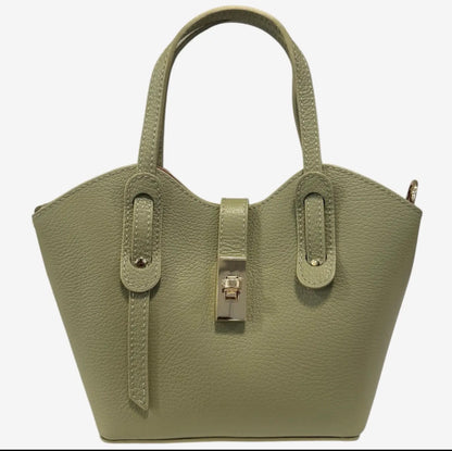 Alessia  Mint Mini Leather Tote with Crossbody Strap