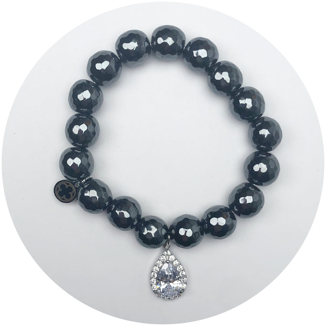 Hematite with Pavé Silver Teadrop Pendant