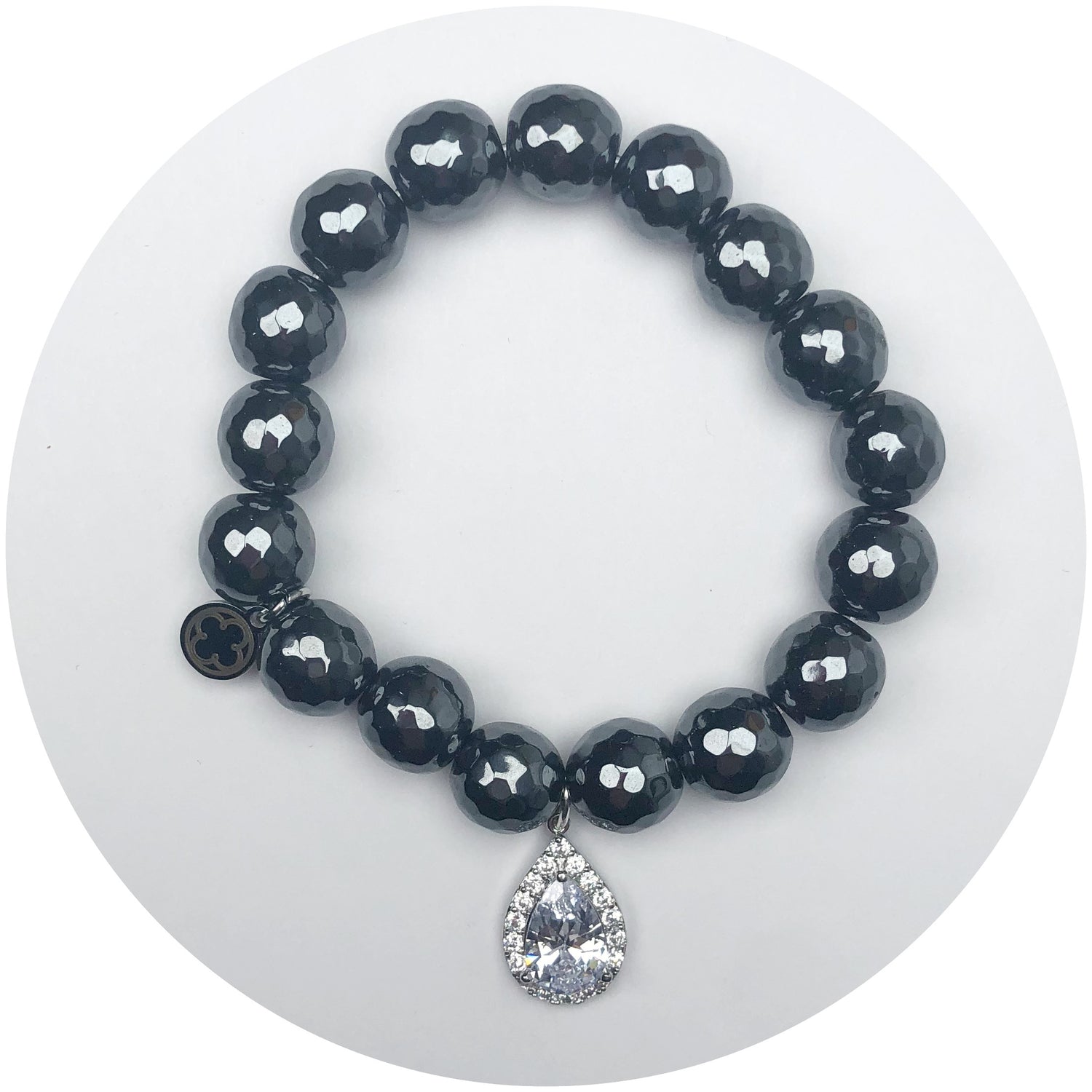 Hematite with Pavé Silver Teadrop Pendant