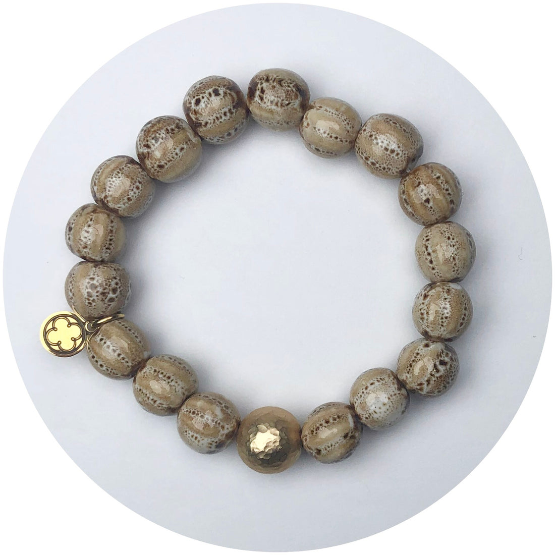 Sand Ceramic Riccio Bead with Hammered Gold Accent