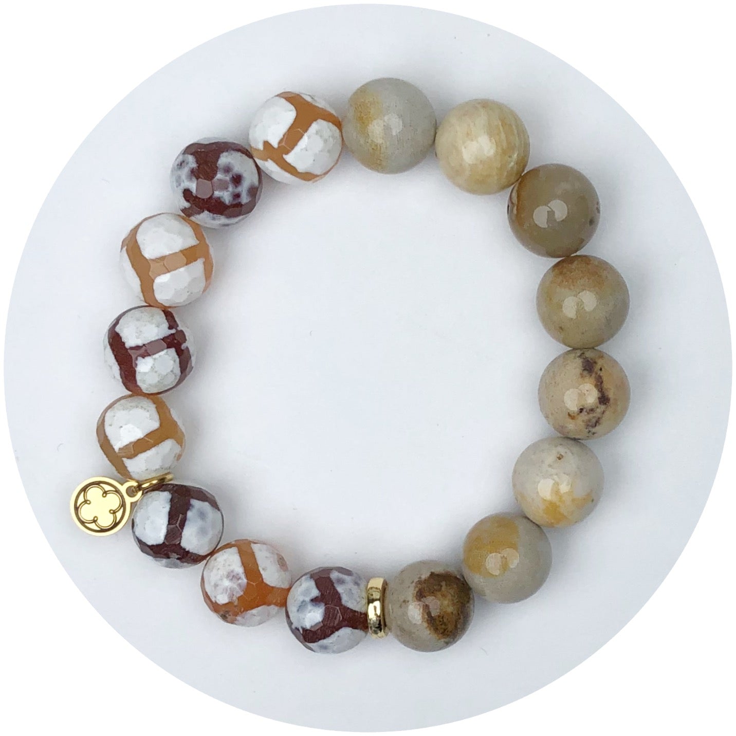 Red Hex Agate and Light Smokey Jade with Gold Spacer