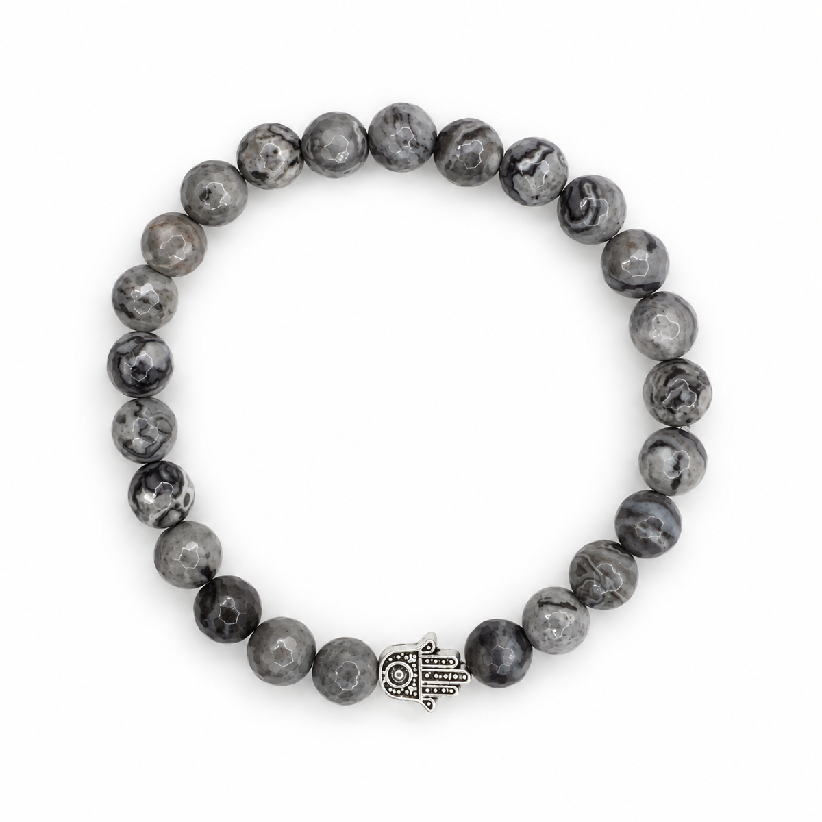 Mens Grey Jasper with Silver Hamsa - Oriana LaMarca Designs