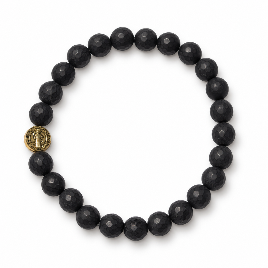 Mens Matte Black Onyx with Gold St Benedict - Oriana LaMarca Designs