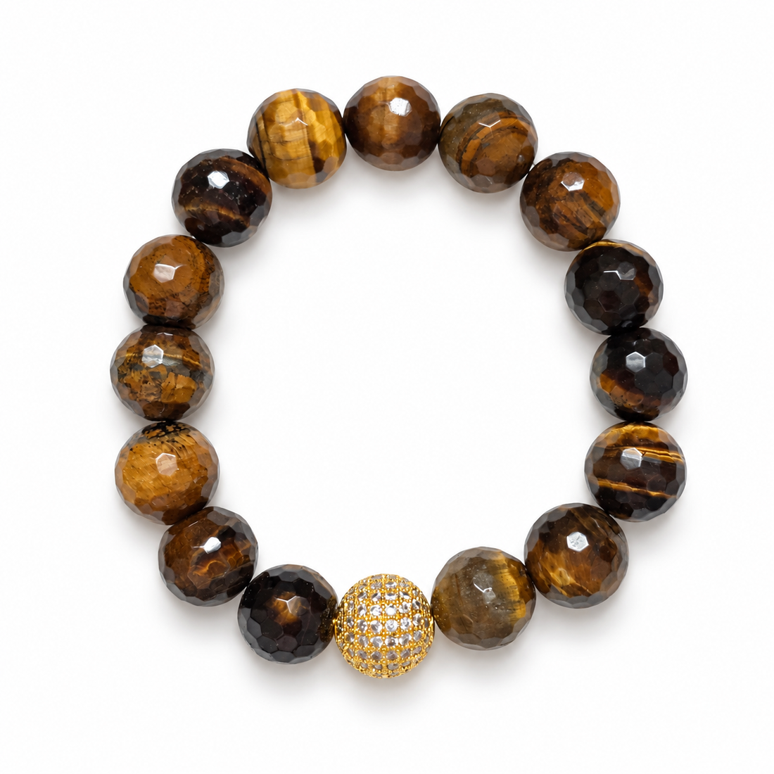 Tiger Eye with Micro Pavé Gold on a white background