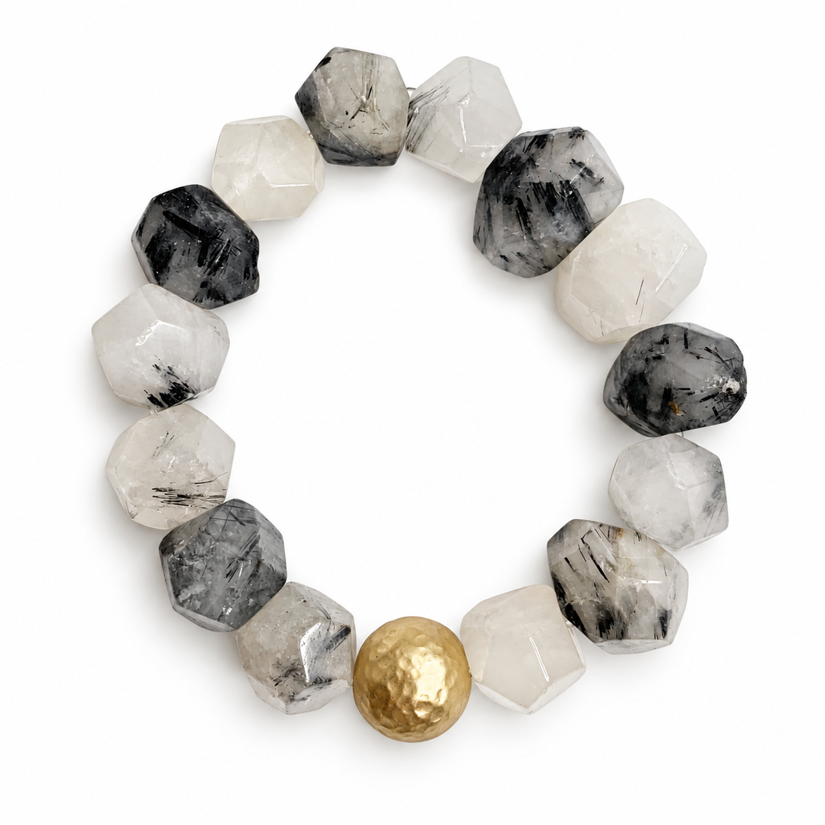 Black Quartz Nugget with Hammered Gold Accent on a white background