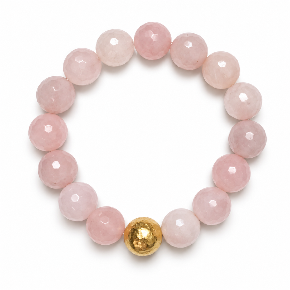 Rose Quartz with Hammered Gold Accent on a white background