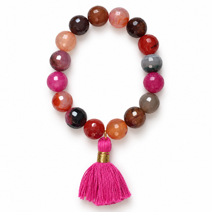 Multicolor Agate with Magenta Tassel on a white background