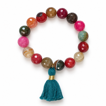 Multicolor Agate with Emerald Tassel on a white background