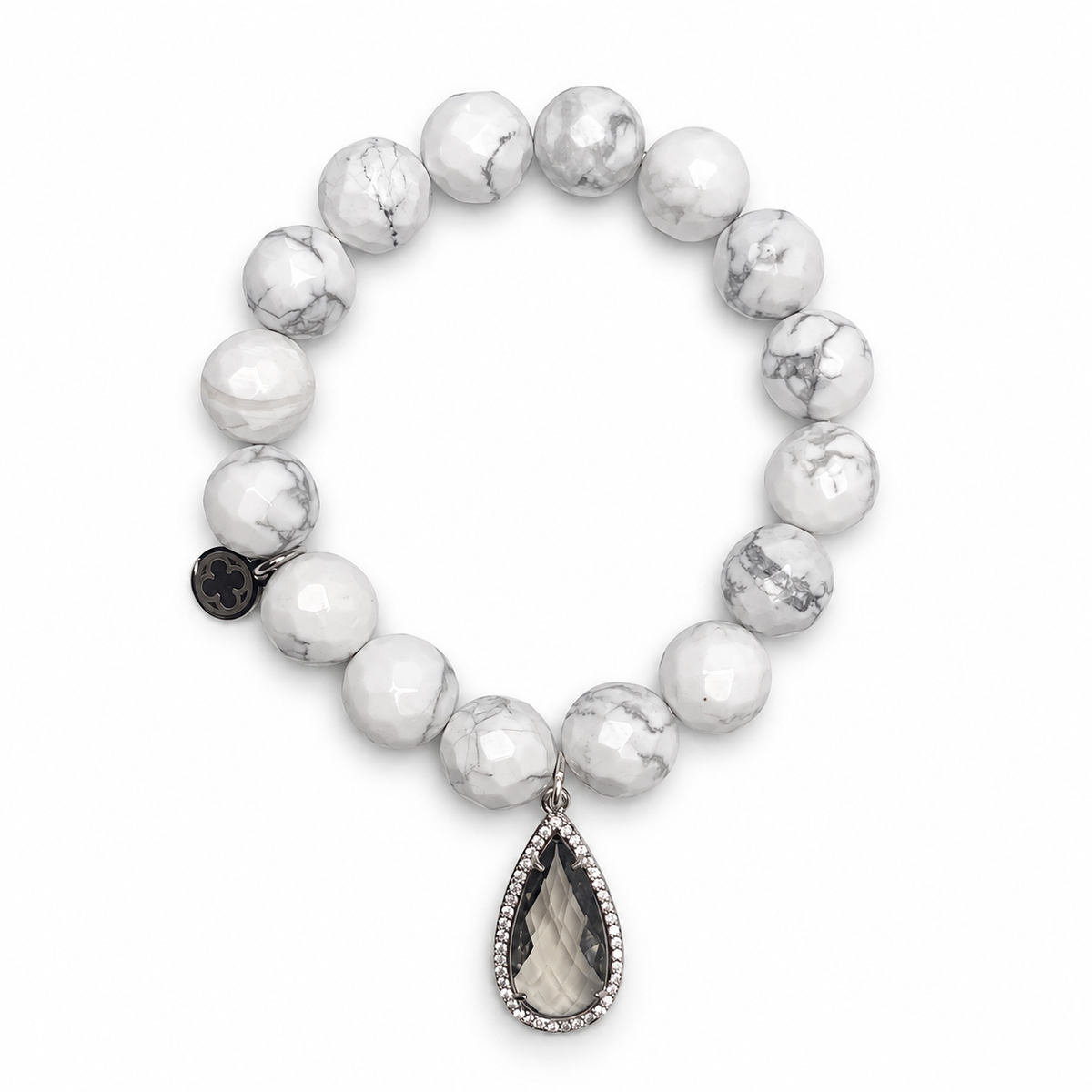 White Howlite with Pavé Grey Crystal Point Pendant on a white background