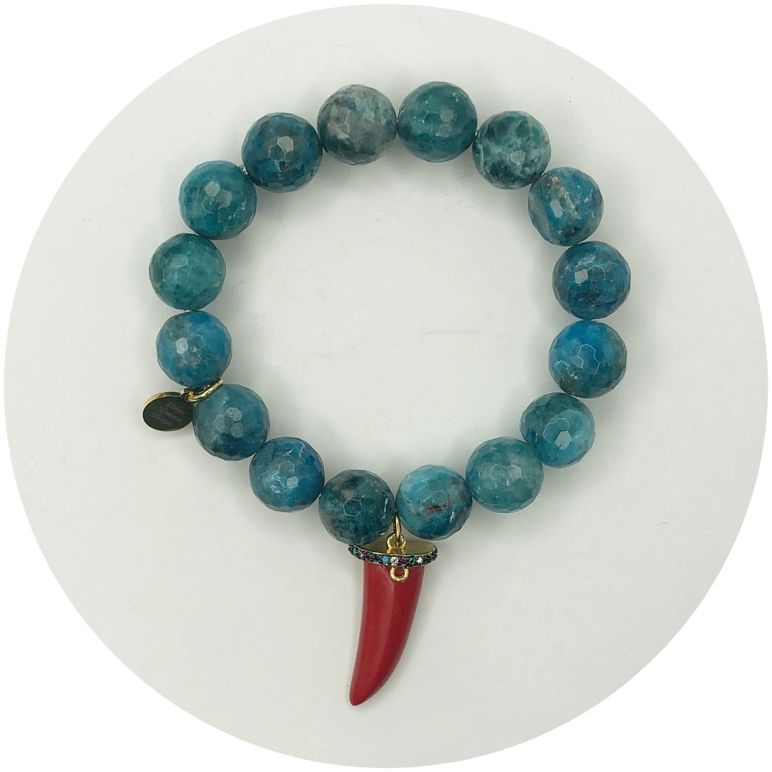 Blue Apatite with Red Horn Pendant