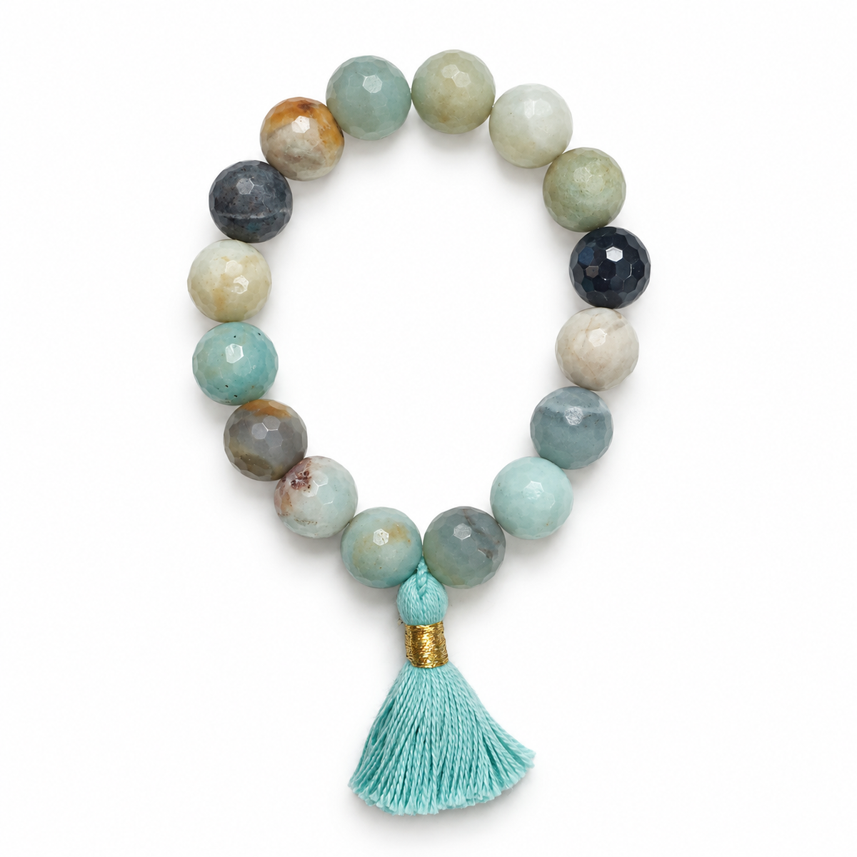 Amazonite with Mint Tassel on a white background