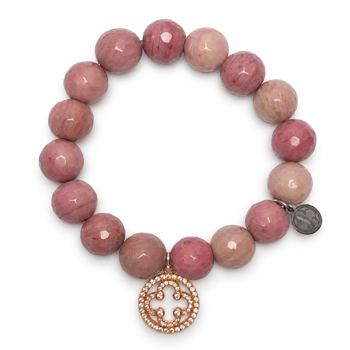 Rhodonite with Pavé Rose Gold Signature Logo on a white background