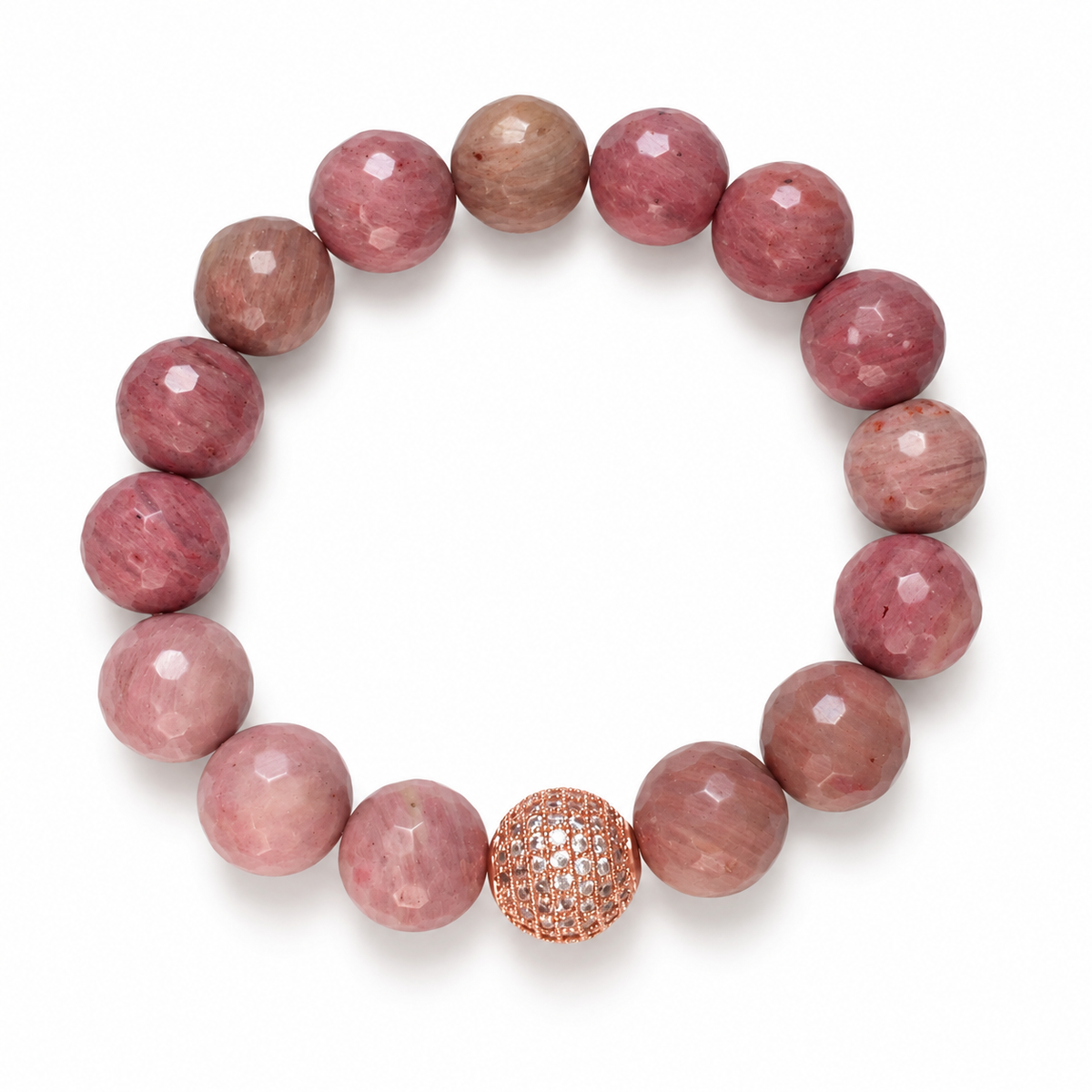 Rhodonite with Micro Pavé Rose Gold on a white background