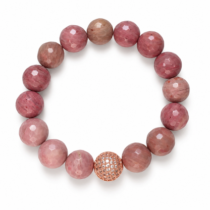 Rhodonite with Micro Pavé Rose Gold on a white background
