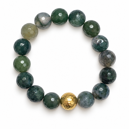 Moss Green Jade with Hammered Gold Accent on a white background