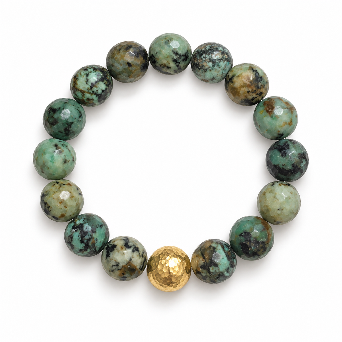 African Turquoise with Hammered Gold Accent on a white background