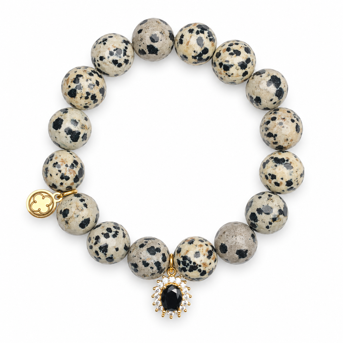 Dalmatian Jasper with Pavé Black Gold Crystal Star Pendant on a white background