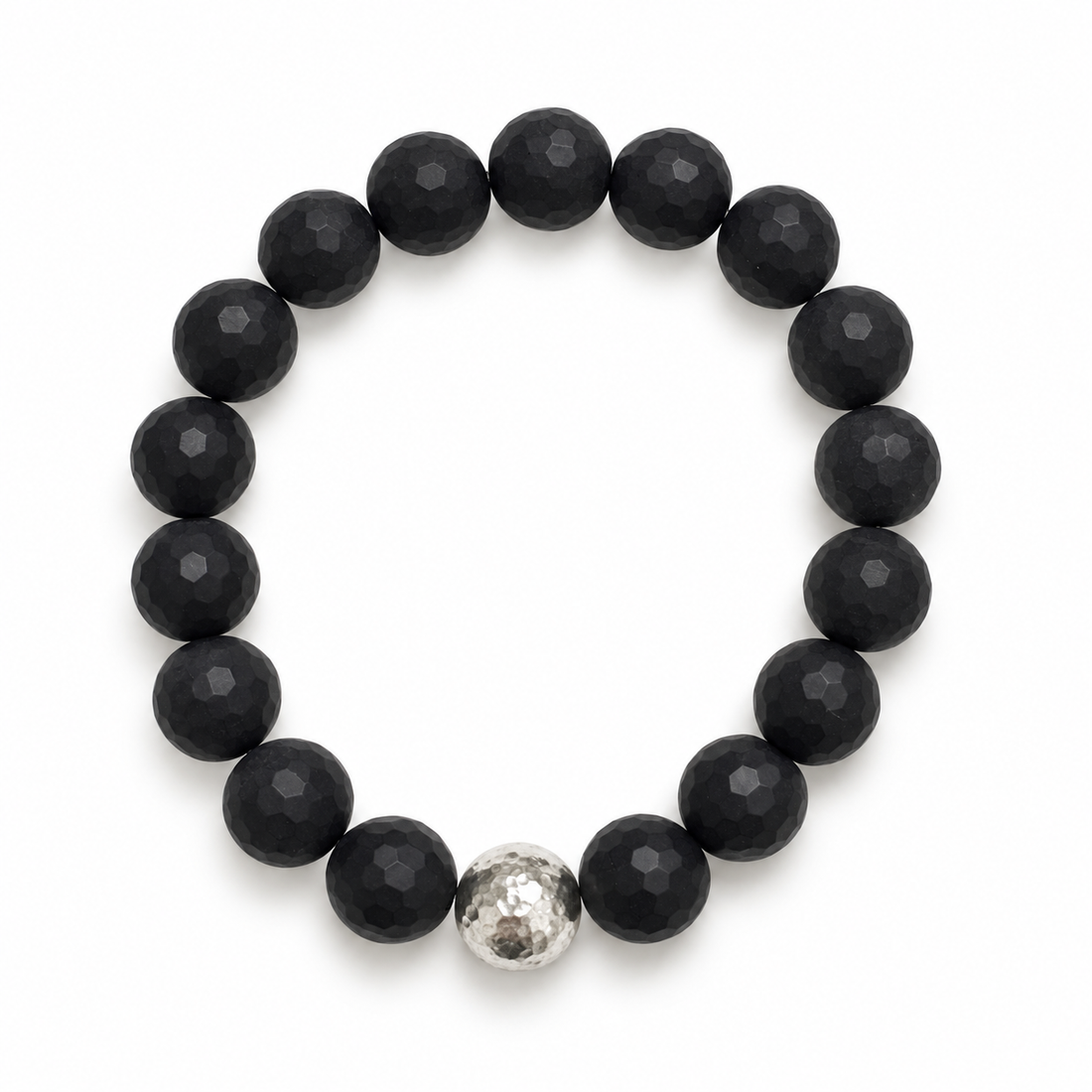 Matte Black Onyx with Hammered Sterling Silver Accent on a white background