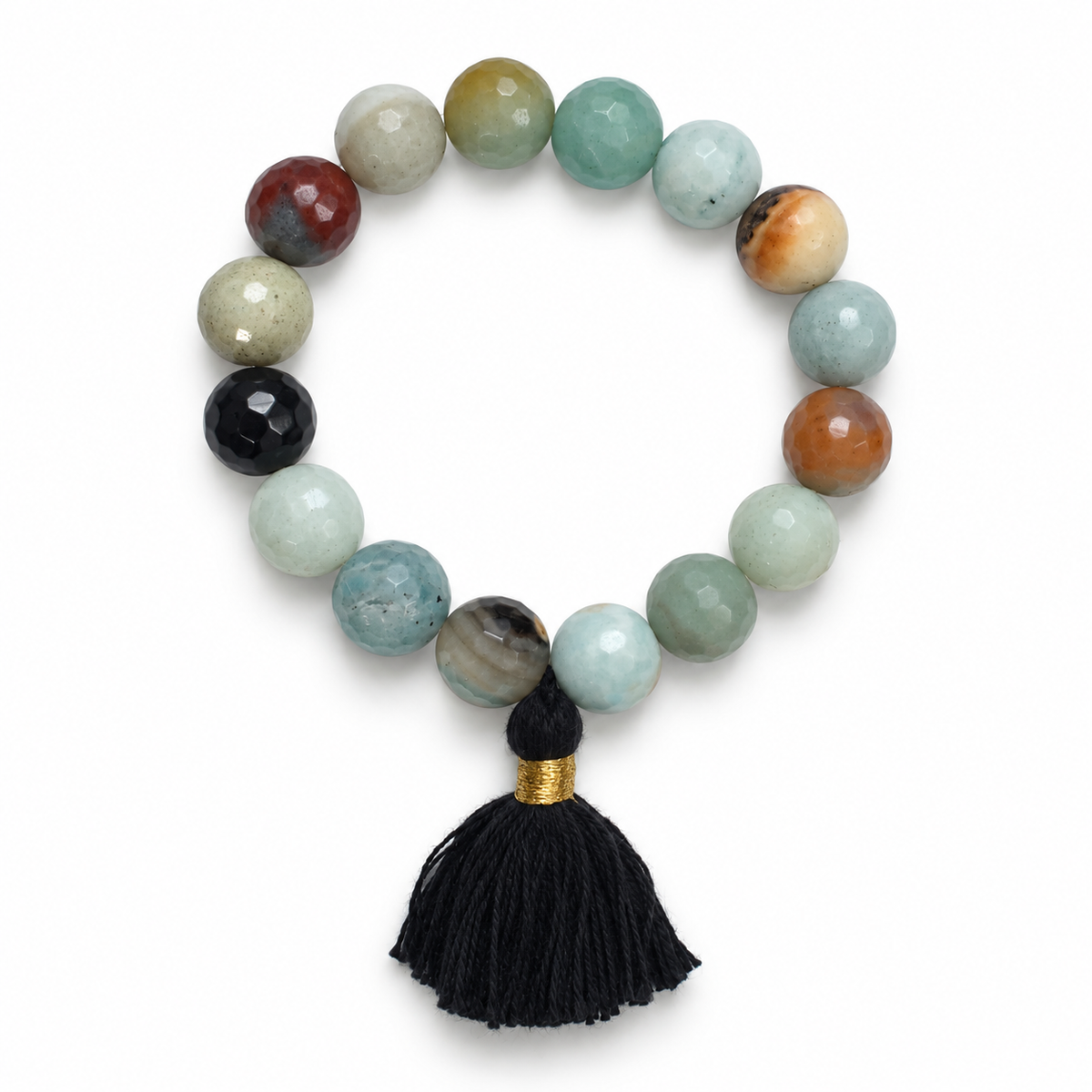 Amazonite with Black Tassel on a white background