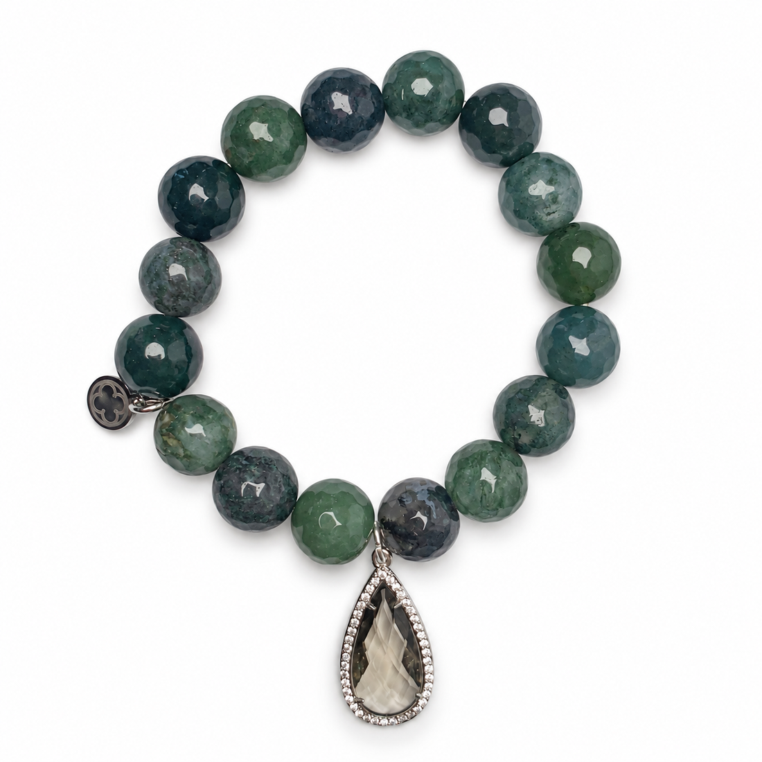 Moss Green Jade with Pavé Grey Crystal Point Pendant on a white background
