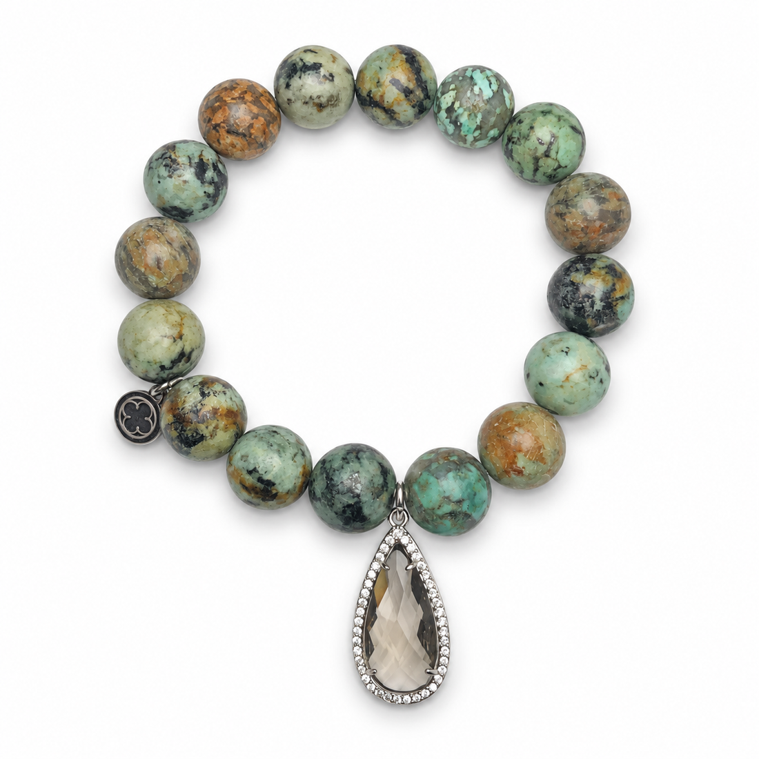 African Turquoise with Pavé Grey Crystal Point Pendant on a white background