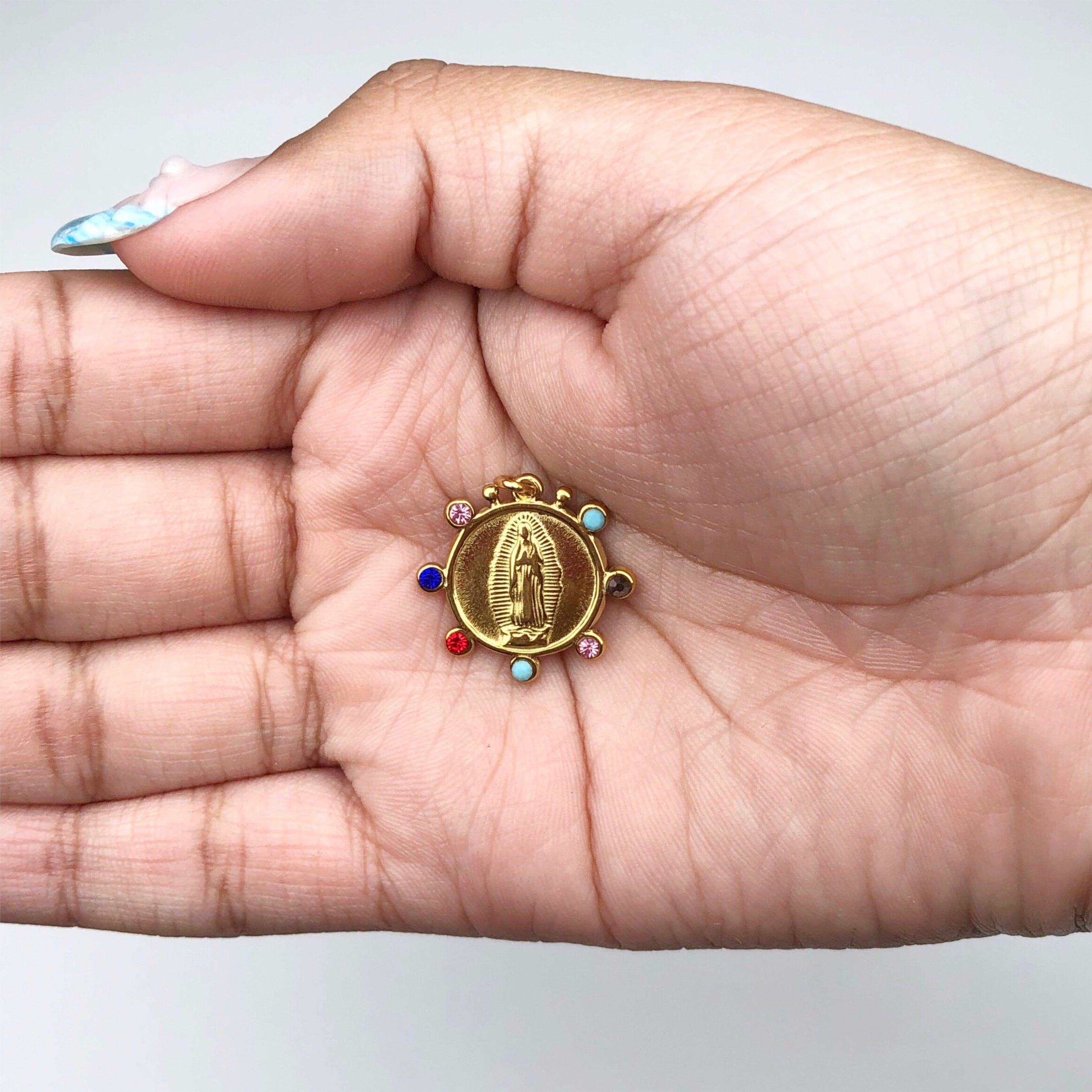 Rainbow Pavé Blessed Mother Medallion Pendant