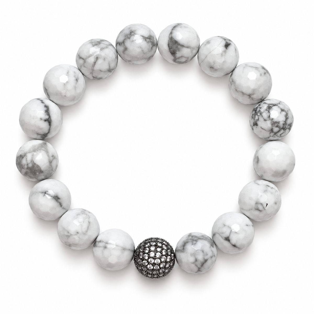 White Howlite with Micro Pavé Gunmetal Accent on a white background