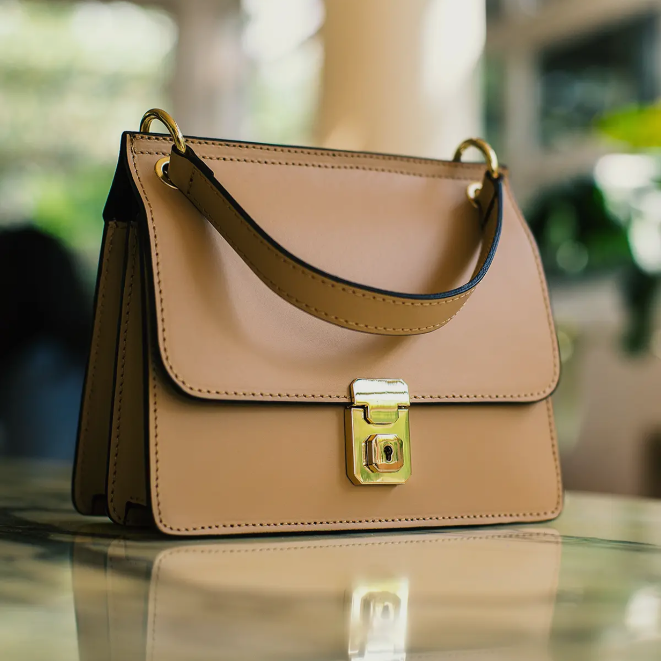 Patrizia Camel Leather Bag with Crossbody Strap