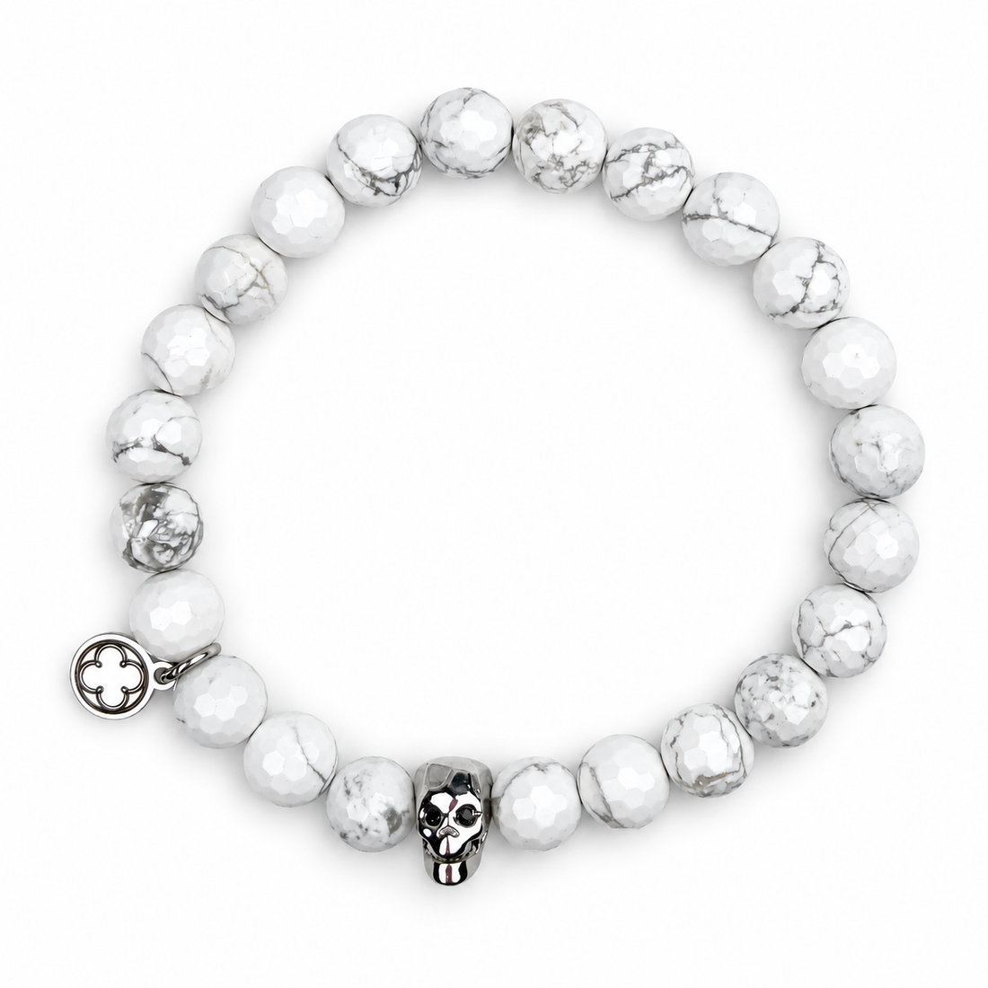 Mens White Howlite with Silver Skull - Oriana LaMarca Designs