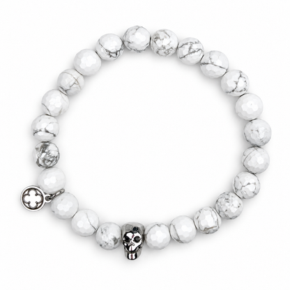 Mens White Howlite with Silver Skull - Oriana LaMarca Designs