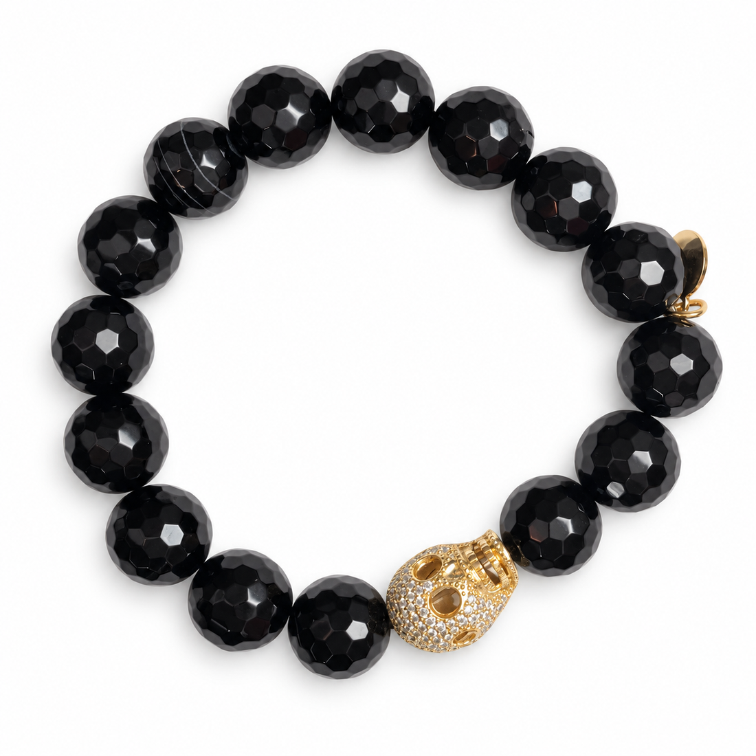 Black Onyx with Pavé Gold Skull on a white background